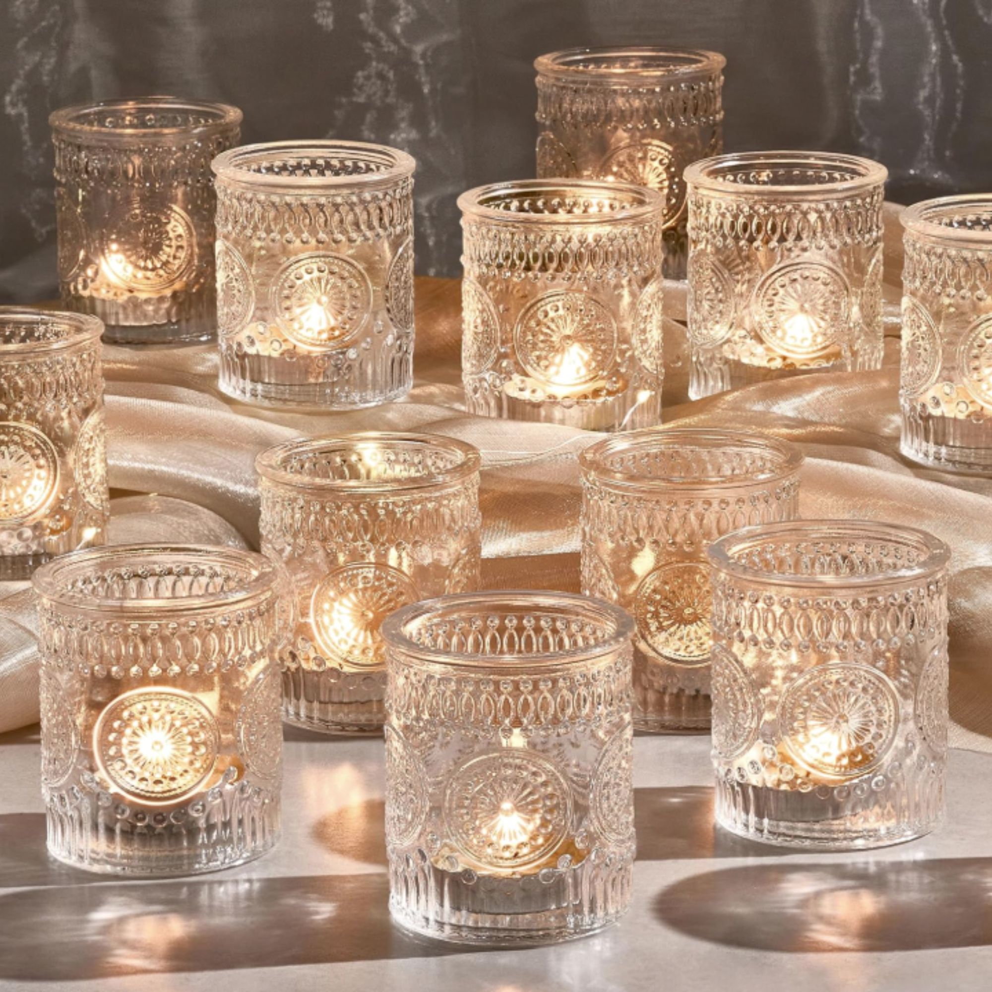 Set of vintage style glass candle votives