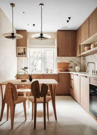 A Scandinavian style kitchen with wooden textures all around