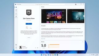 A screenshot of the new Microsoft Store with Epic Games Store app ready to download.