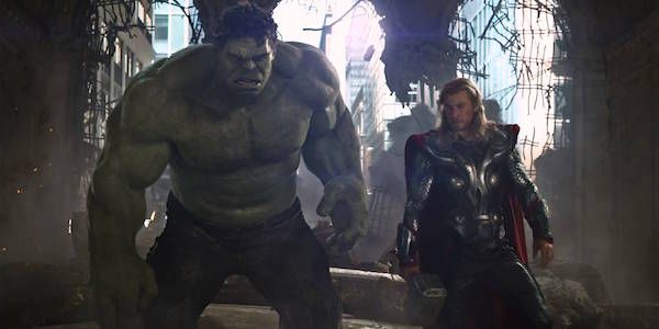 Hulk about to punch Thor in The Avengers movie.