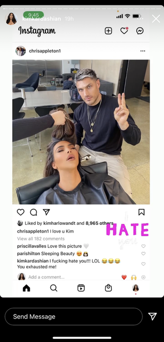 Instagram Post - Kim Kardashian Falls Asleep Whilst Getting Hair Done