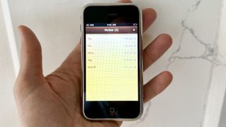 An original iPhone displaying the notes app