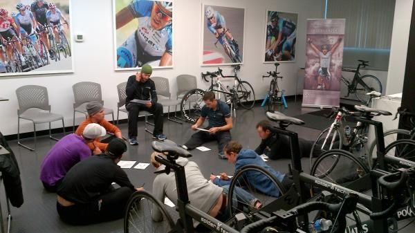 Team Spidertech riders at their indoor training facility.