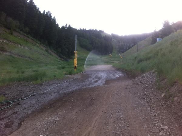 Organizers were irrigating the fire road climb in an attempt to keep the dust down and give some better traction on the loose terrain.
