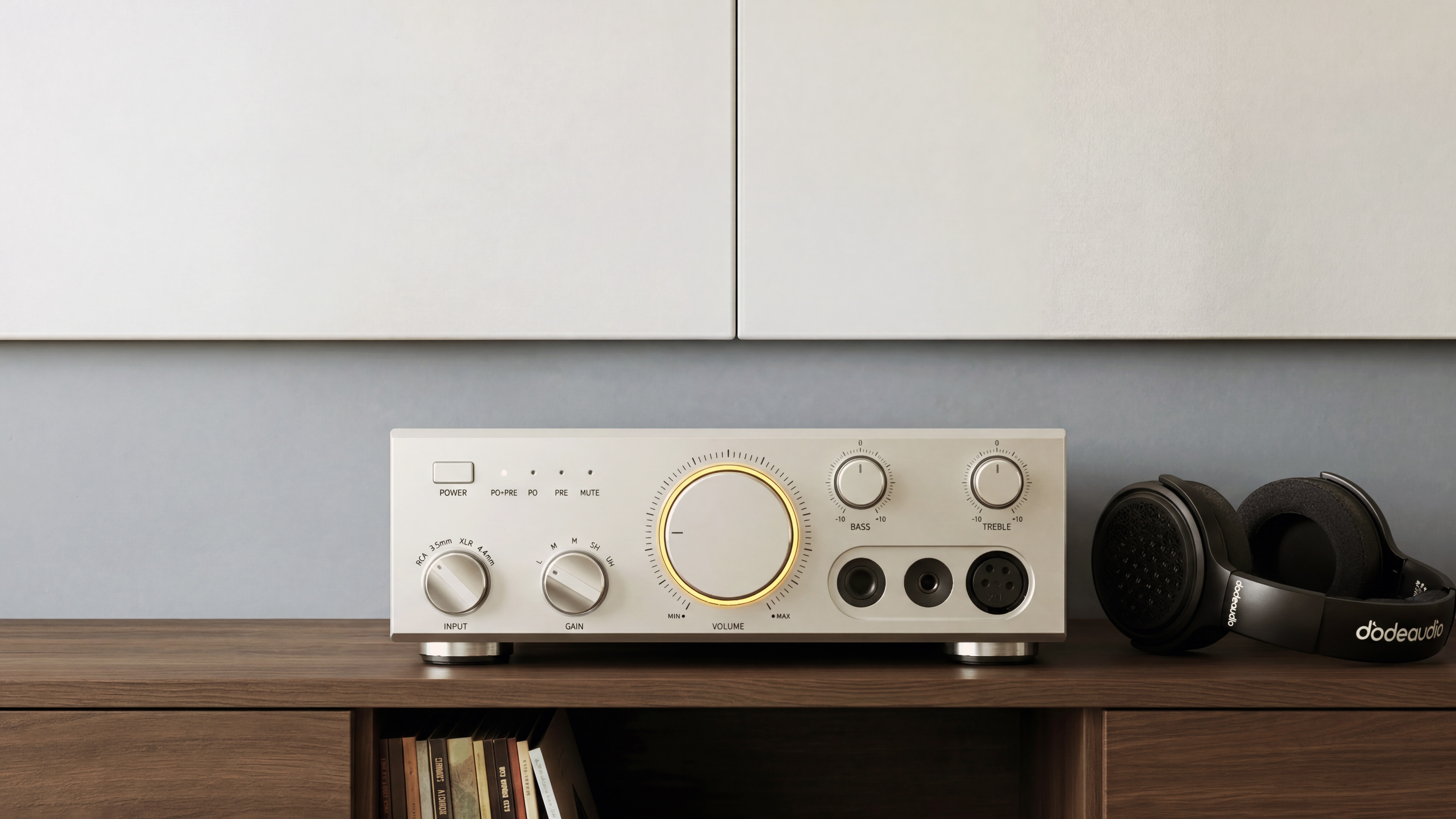 FiiO Class A headphone amplifier and JT9 heaphone on table