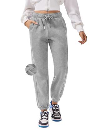 Pinspark Grey Sweatpants Womens Winter Fleece High Waisted Sweat Pants Loose Jogger Sports Pants With Pockets Soft Cinch Bottom Active Pants Ps