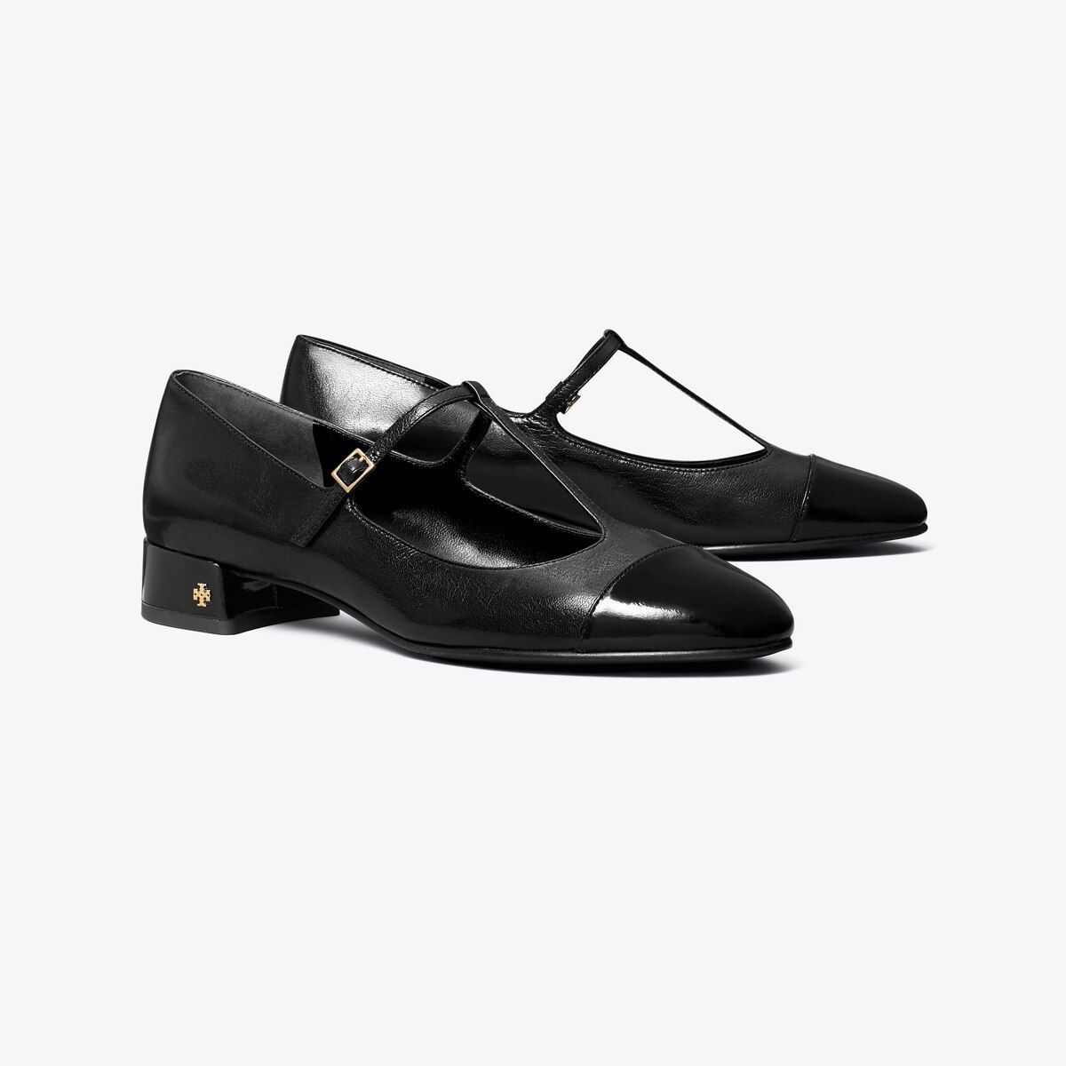 Cap-Toe T-Strap Ballet in Black, Size 6.5