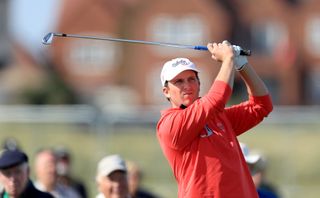 Steven Fisk plays an iron shot at the 2019 Walker Cup