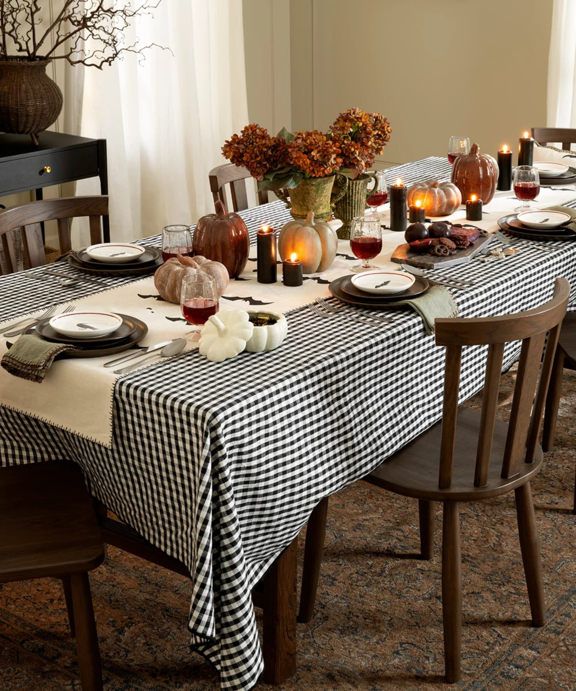 a tablescape decorated for Halloween