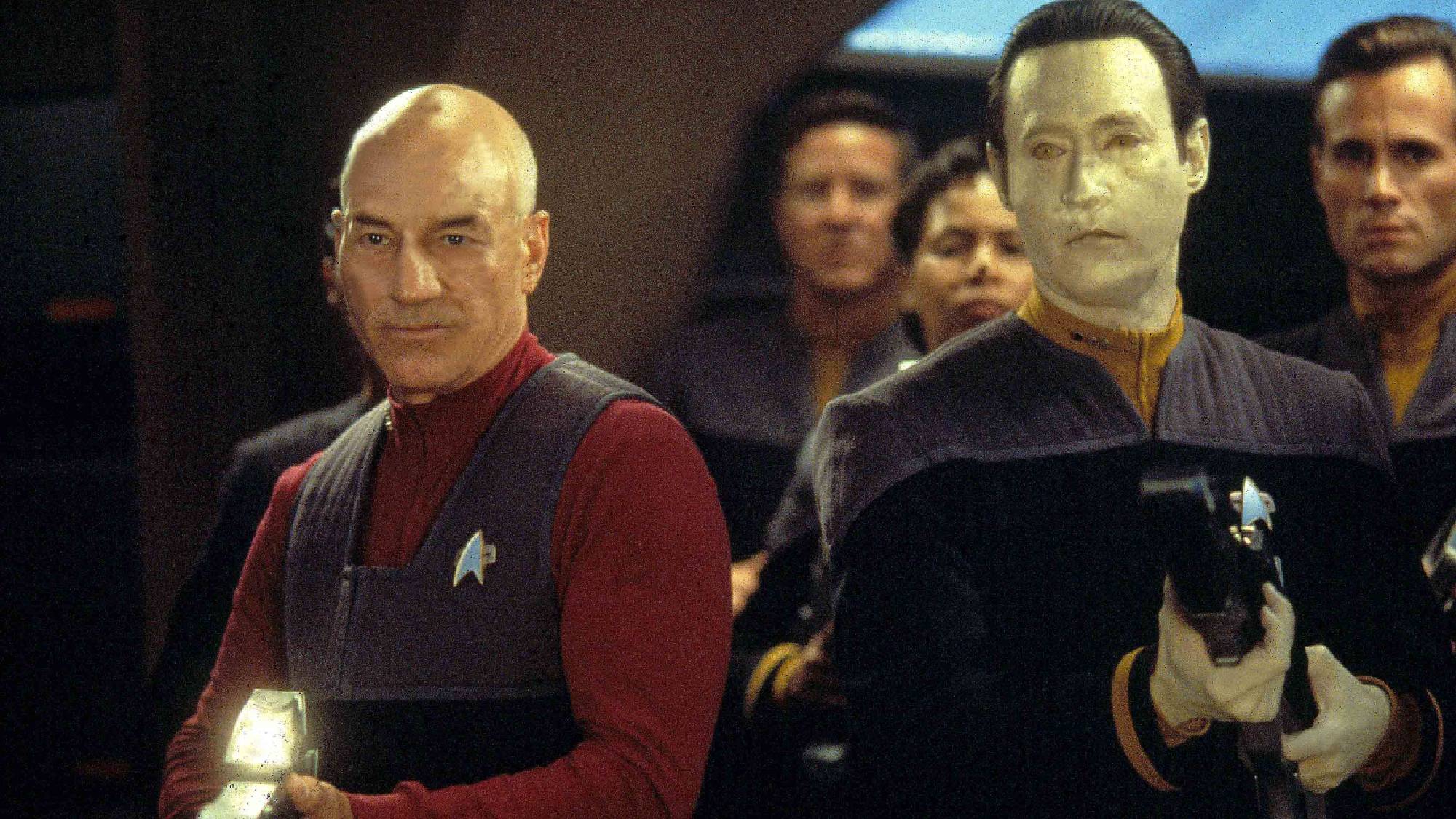 (LR) Patrick Stewart als Jean-Luc Picard und Brent Spiner als Data in Star Trek: First Contact