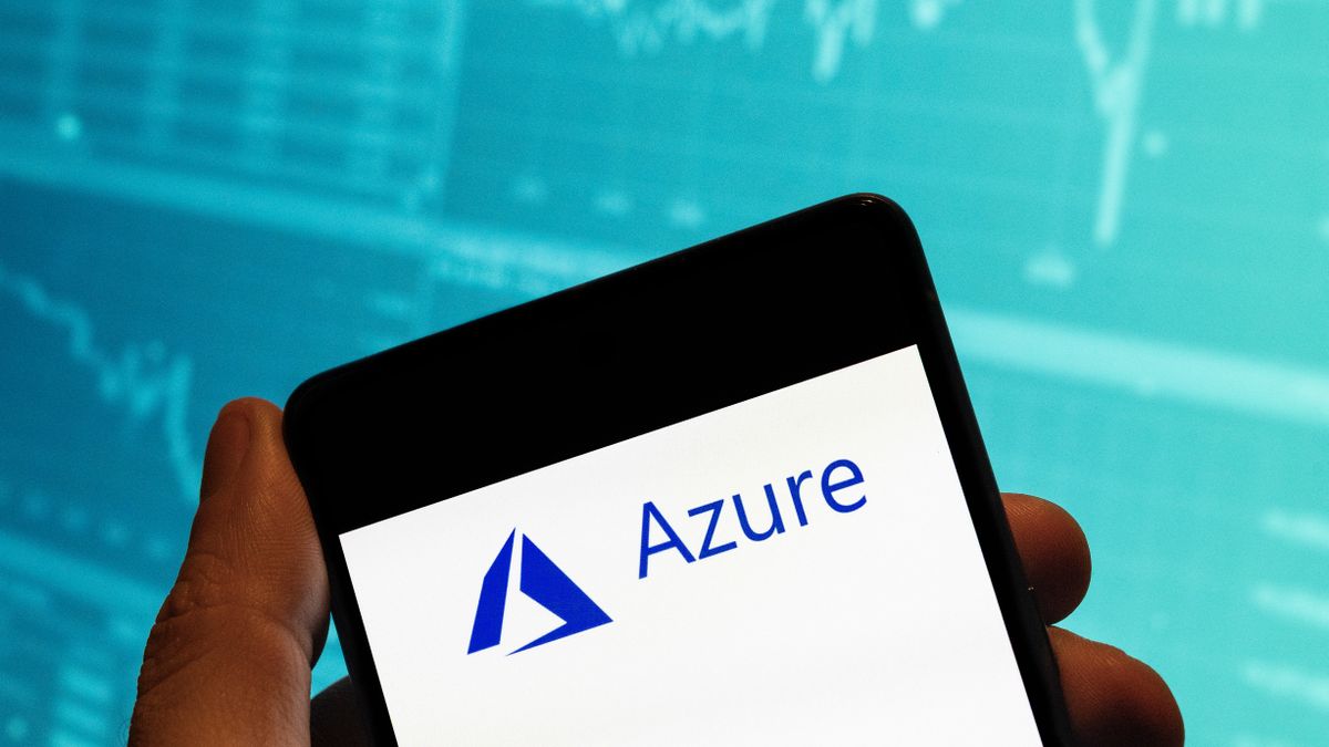 Microsoft Azure logo on a smartphone in front of a blue background