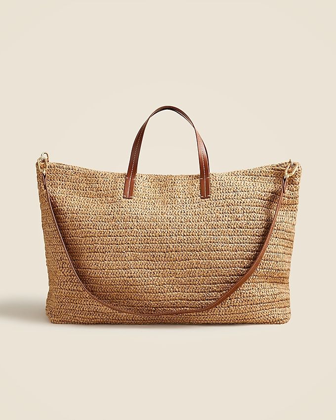 Palma Overnight Tote in Handknotted Straw and Leather