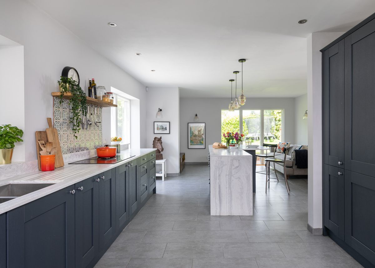 The grey porcelain flooring is from Tile Choice.
