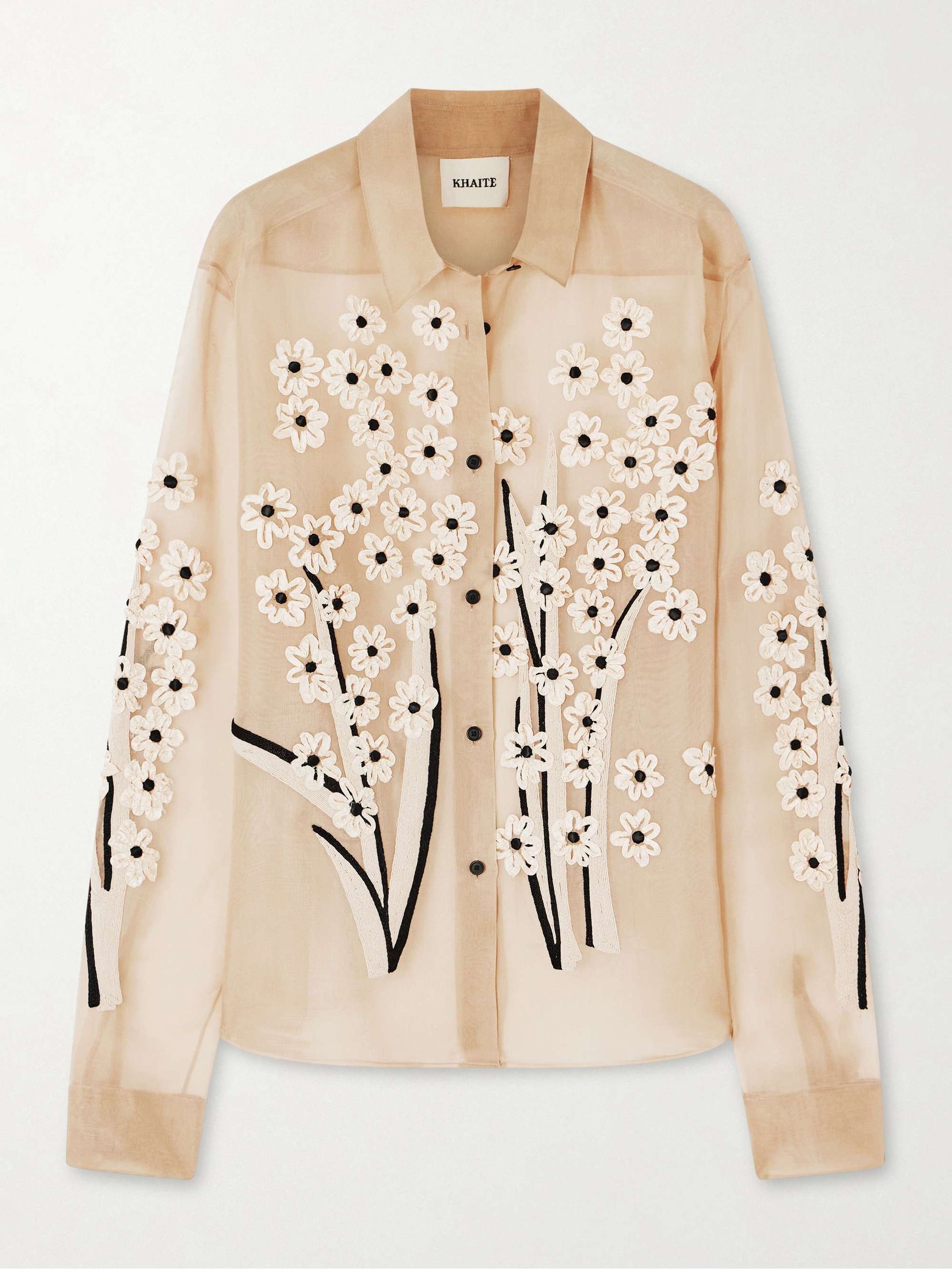 Appliquéd Embroidered Silk-Organza Shirt