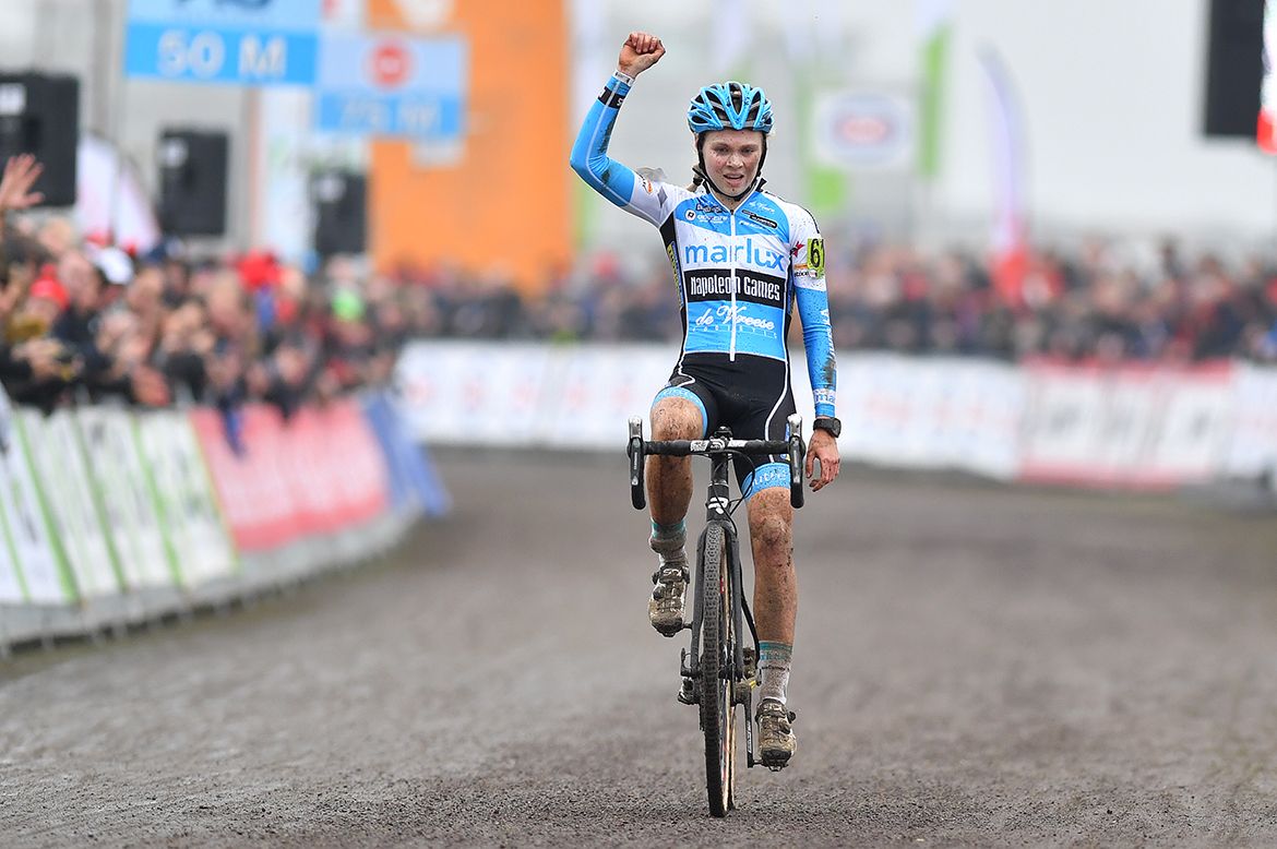 Laura Verdonschot celebrates her second place, which brought victory in the U23 category