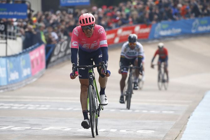 Sep Vanmarcke (EF Education First) cross the finish line in the velodrome in fourth place at the 2019 Paris-Roubaix