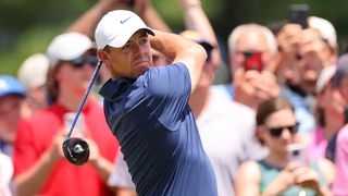 Rory McIlroy takes a shot at the 2023 Travelers Championship at TPC River Highlands