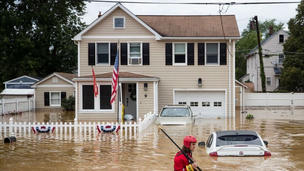 A flooded street in Helmetta, New Jersey.