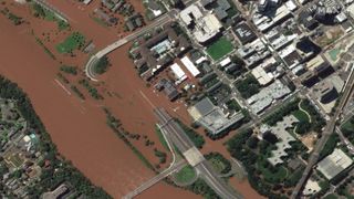 The GeoEye-1 satellite captured this image of flooding in New Brunswick, New Jersey, on Sept. 2, 2021.