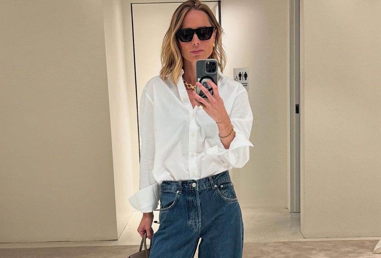 Anine Bing outfit with a white shirt and jeans