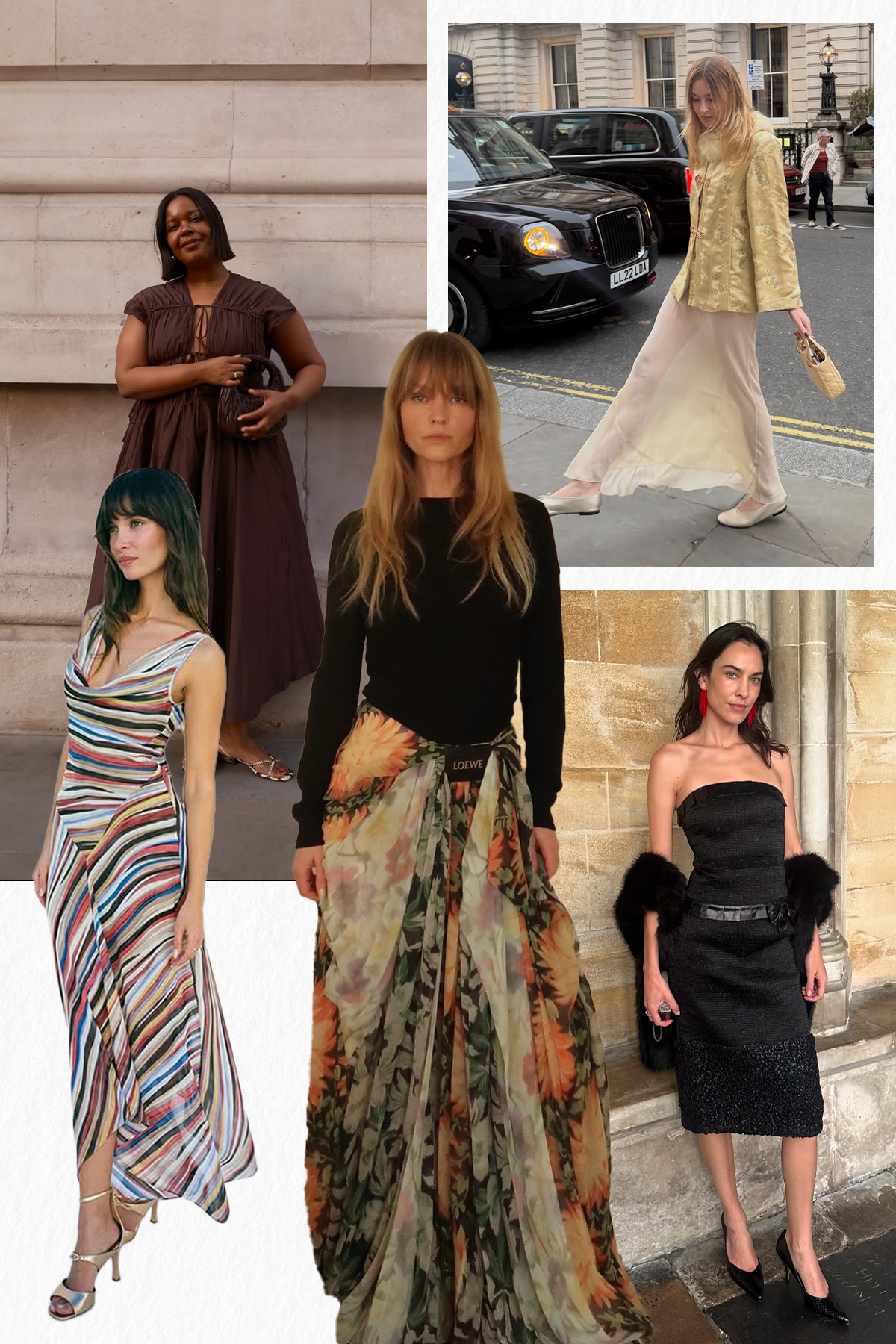 A collage of the best summer wedding guest dresses for town hall weddings.