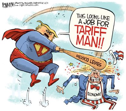 Political Cartoon U.S. Trump Mexico Tariff Man Hurting Economy