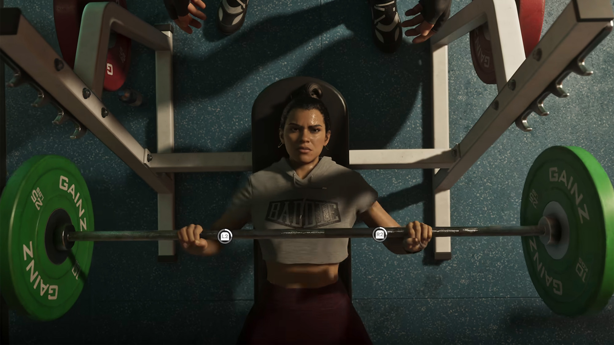 A weightlifting scene animated in Netflix's GTA VI extended look. 