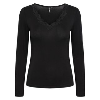 Long Sleeve T-Shirt With Lace-Trimmed Neckline