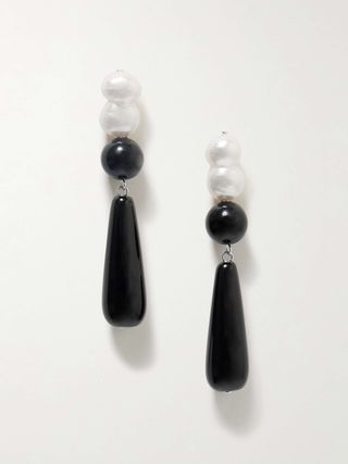 Tarn Ii Recycled Silver, Onyx and Pearl Earrings