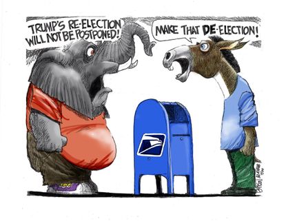 Political Cartoon U.S. Trump mail in voting GOP Democrats