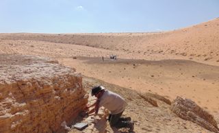 Scientists record the remains of an ancient lake in the Nefud Desert in Saudi Arabia.
