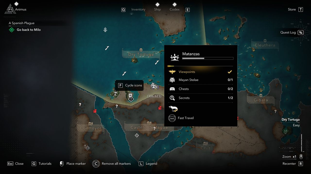 Black Flag Mayan stones: A map showing the location of a Mayan stone/stele on Matanzas, Dry Tortuga.