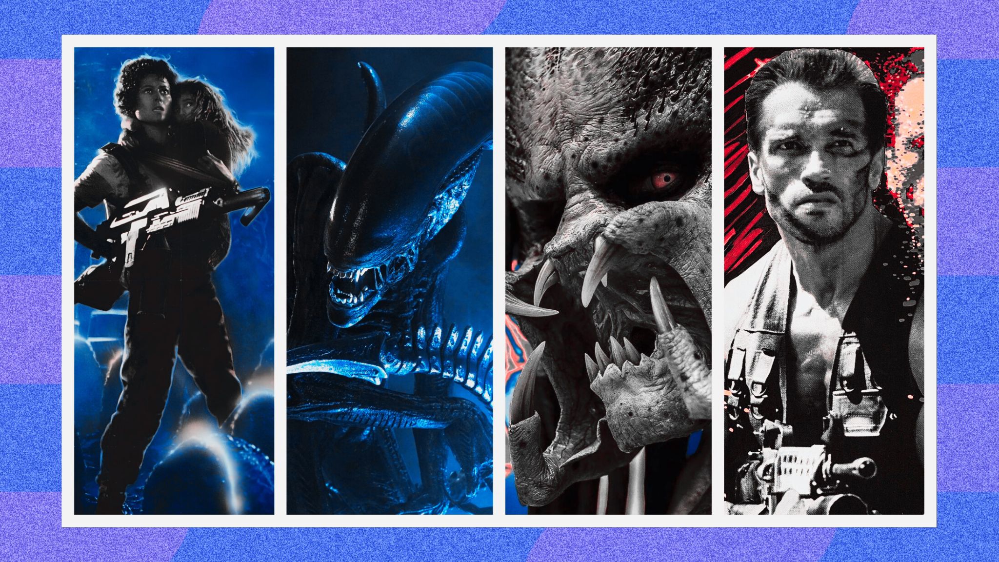 Still shots from the Alien and Predator movie franchises