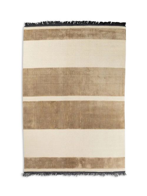 Linie Design Basalt Rug Natural With Blue Fringe