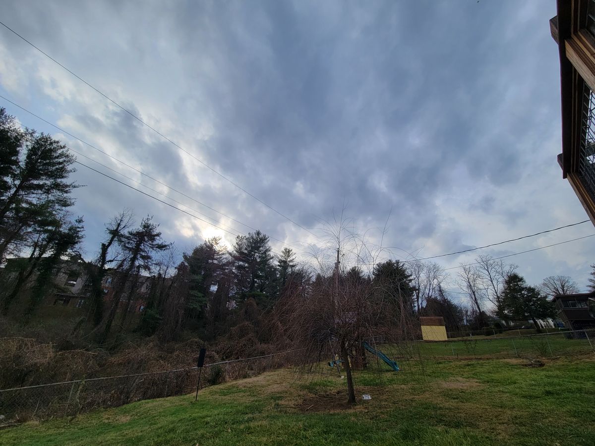 Ultrawide-angle image of a yard and the sky