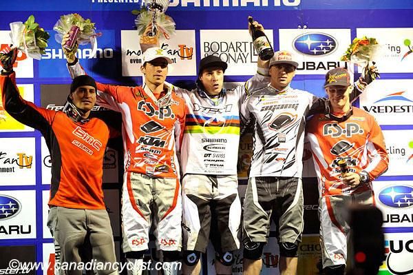 Men's podium: Roger Rinderknecht, Tomas Slavik,Jared Graves, Michael Prokop and Joost Wichman.