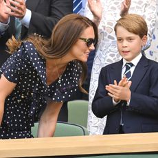 Catherine, Duchess of Cambridge and Prince George of Cambridge attend The Wimbledon Men's Singles Final at the All England Lawn Tennis and Croquet Club on July 10, 2022 in London, England