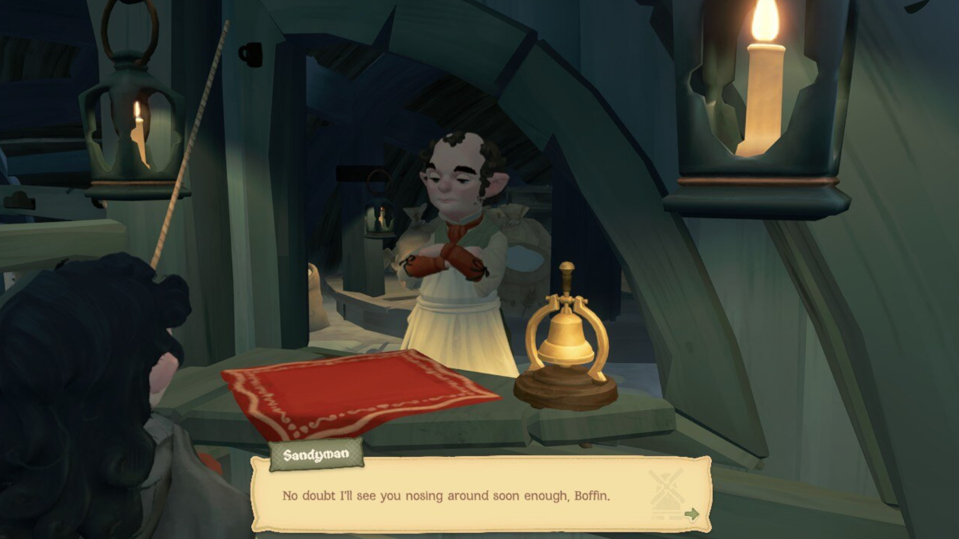 A player talking to Sandyman during Tales of the Shire.