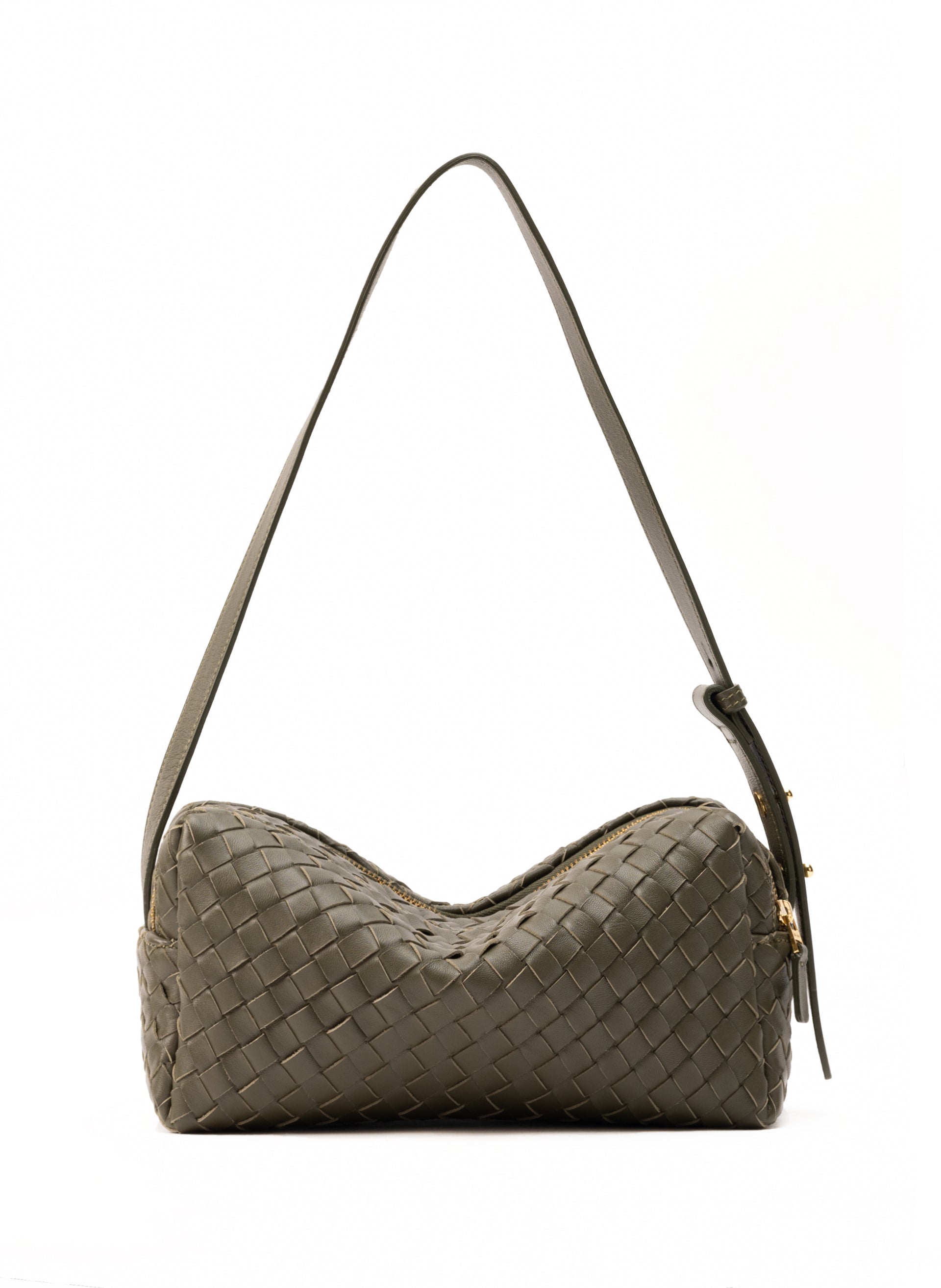 Trousse Woven Leather Olive Green