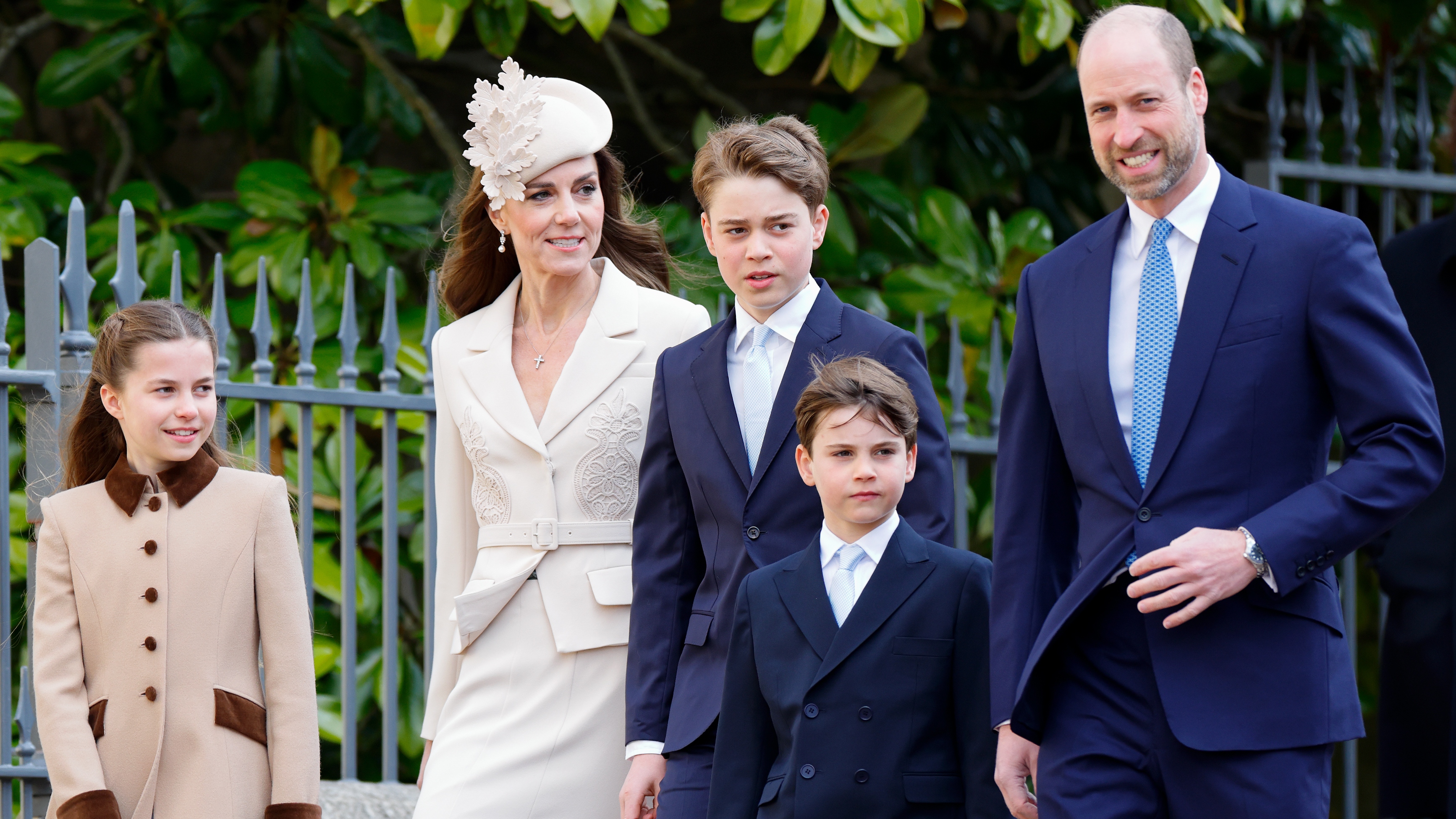 Princess Charlotte, Catherine, Princess of Wales, Prince George, Prince Louis and Prince William attend the traditional Easter Sunday Mattins Service on April 5, 2026
