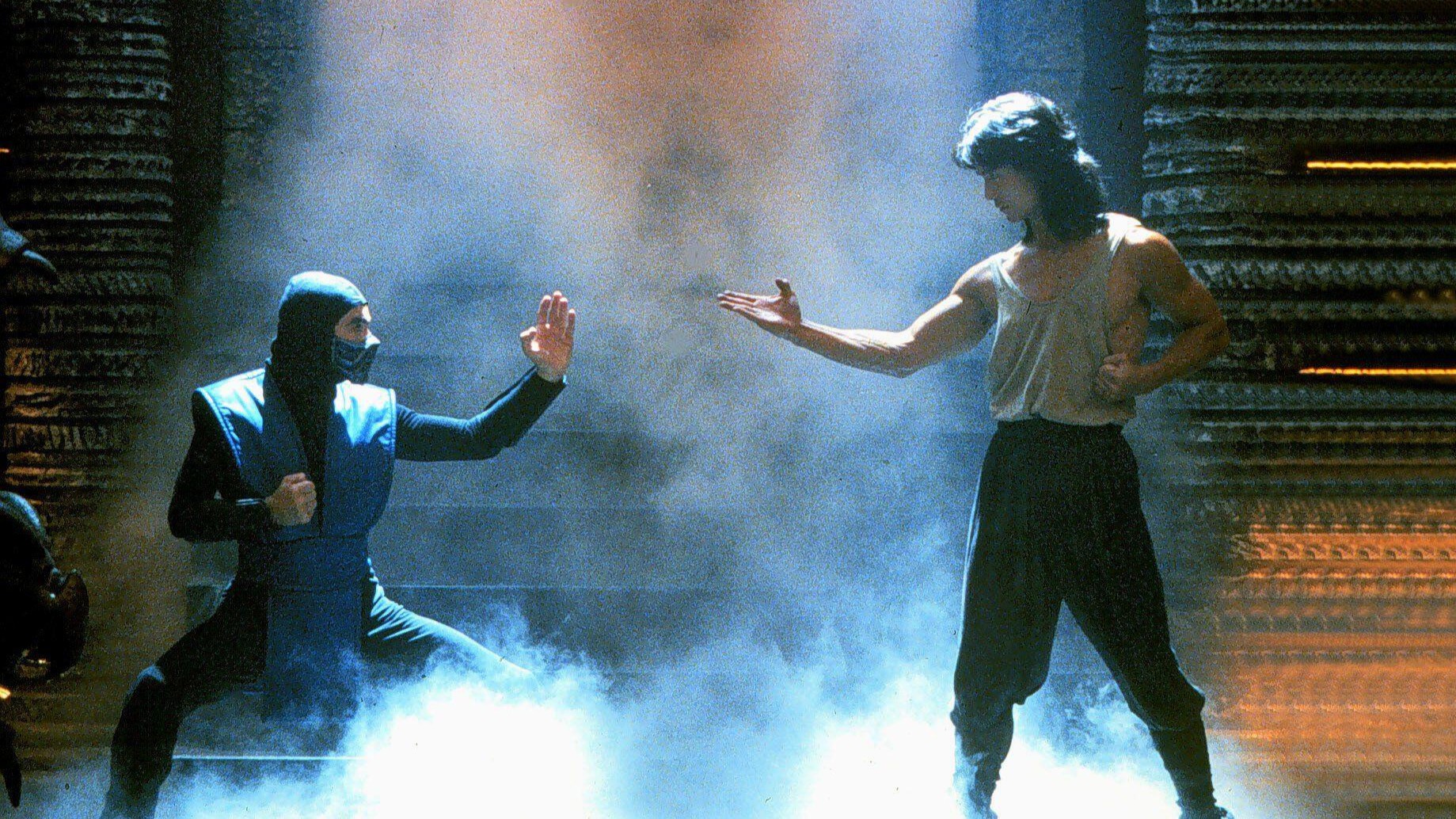 Francois Petit as Sub Zero and Robin Shou as Liu Kang face off in Mortal Kombat
