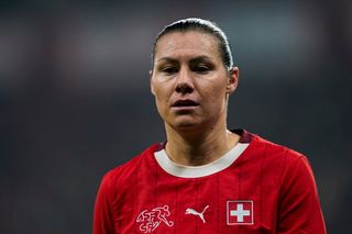 Ramona Bachmann of Switzerland walks in the field during the Women's International Friendly match between Switzerland and France at Stade de Geneve on October 29, 2024 in Geneva, Switzerland.