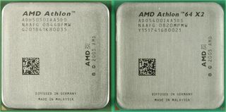 The Athlon X2 5050e is a 2.6 GHz 45 W low power part, while the 5400+ reaches 2.8 GHz within a 65 W TDP.