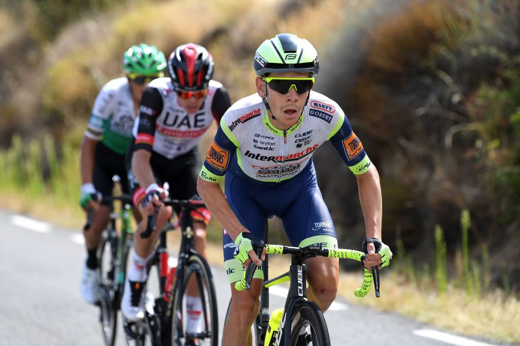 EL BARRACO SPAIN AUGUST 29 Louis Meintjes of South Africa and Team Intermarch Wanty Gobert Matriaux competes in the breakaway during the 76th Tour of Spain 2021 Stage 15 a 1975km km stage from Navalmoral de la Mata to El Barraco lavuelta LaVuelta21 on August 29 2021 in El Barraco Spain Photo by Tim de WaeleGetty Images