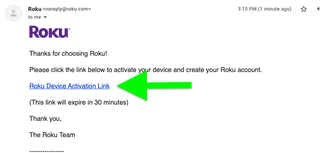 Email sent by roku with link