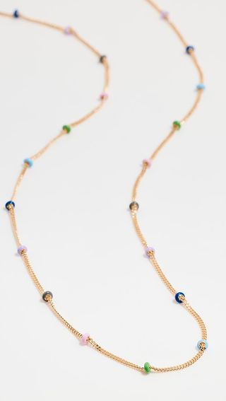 Zoe Chicco 14k Oval Mixed Color Enamel Curb Satellite Chain Necklace