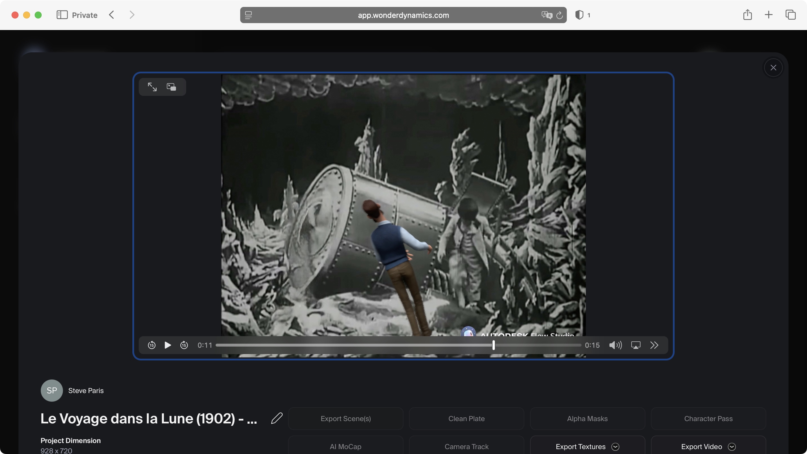 Using Autodesk Flow Studio to replace a character from an old movie during our tests