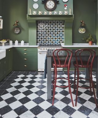 kitchen with black and white tiles