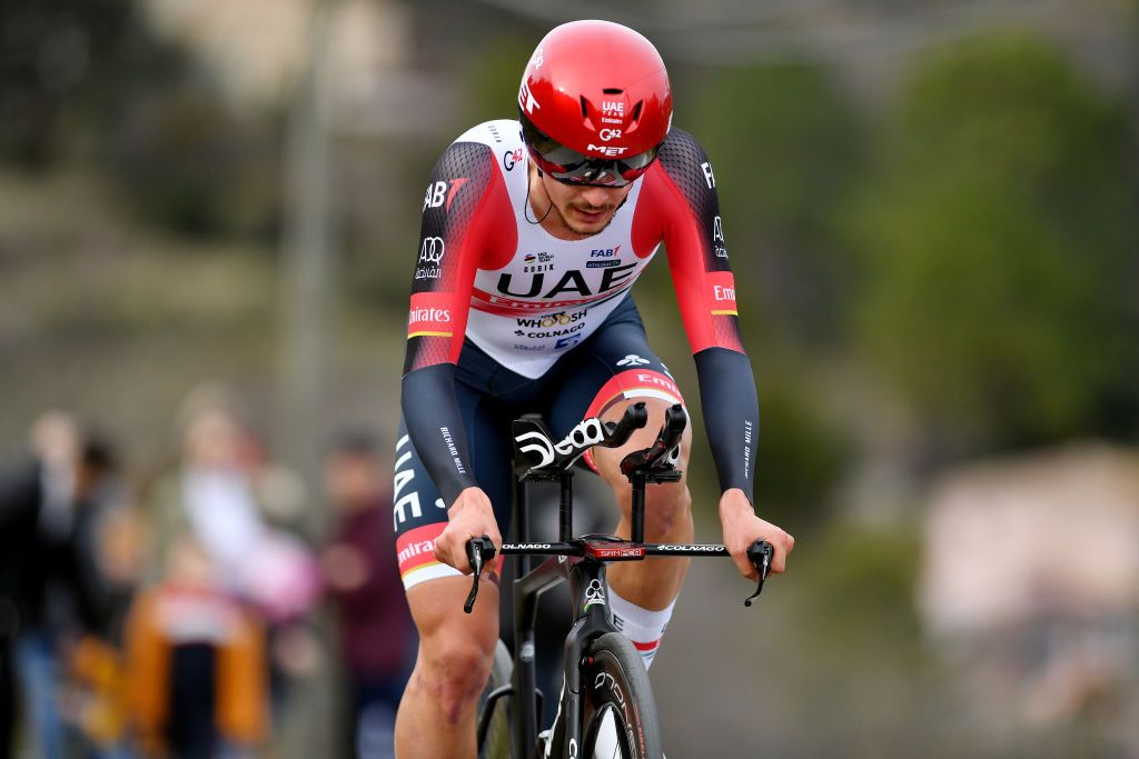 ALES FRANCE FEBRUARY 06 Alessandro Covi of Italy and UAE Team Emirates sprints during the 52nd toile De Bessges Tour Du Gard 2022 Stage 5 a 11km individual time trial from Als to Als lErmitage ITT EDB2022 on February 06 2022 in Als France Photo by Luc ClaessenGetty Images