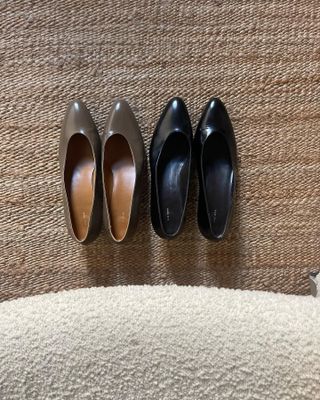 Two pairs of The Row almond-toe pumps.